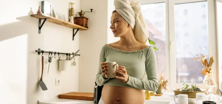 A pregnant woman thinking