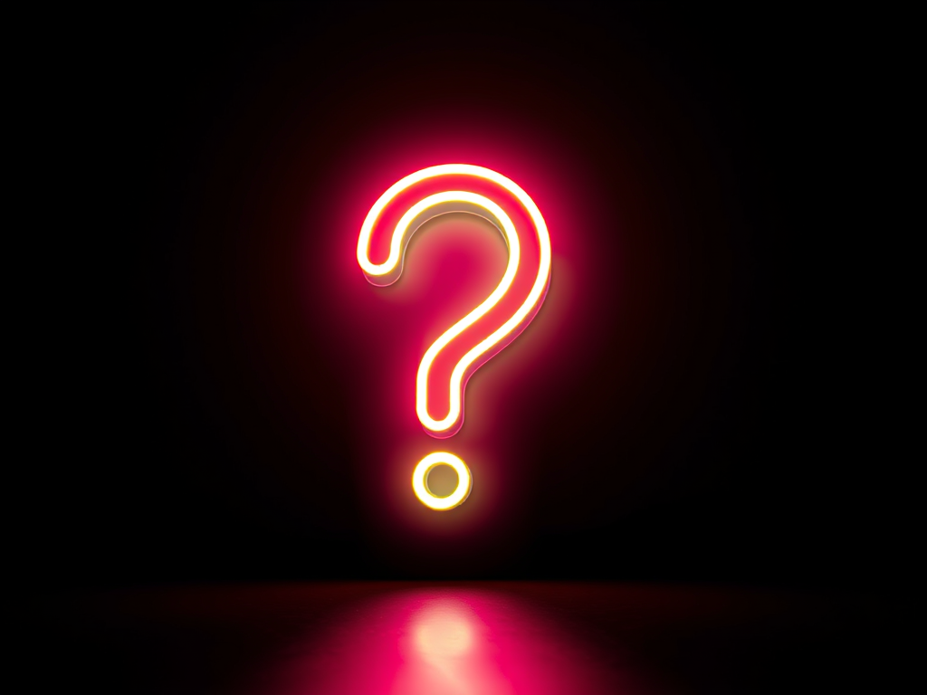 A glowing neon question mark