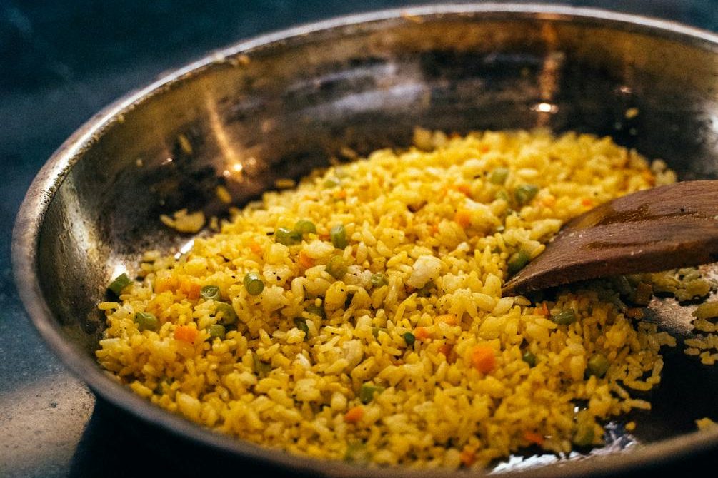 cooked fried rice in a pan