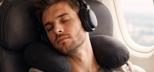 Resting traveler on a daytime flight